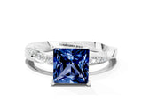Platinum Princess Cut Blue Sapphire Engagement Ring with Side Stone Accents and Four-Prong Setting_24