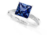 Platinum Princess Cut Blue Sapphire Engagement Ring with Side Stone Accents and Four-Prong Setting_25