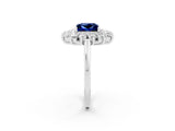Platinum Princess Cut Blue Sapphire Floral Double Halo Engagement Ring with Prong Setting_200