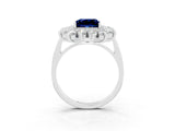 Platinum Princess Cut Blue Sapphire Floral Double Halo Engagement Ring with Prong Setting_201
