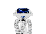 Platinum Princess Cut Blue Sapphire Halo Ring with Round Split Shank and Prong Setting_71