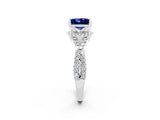 Platinum Princess Cut Blue Sapphire  Halo Twist Band Solitaire Prong Setting Ring_14