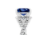 Platinum Princess Cut Blue Sapphire  Halo Twist Band Solitaire Prong Setting Ring_17