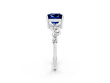 Platinum Princess Cut Blue Sapphire Scattered Round Accent Ring with Prong Setting_56