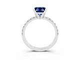 Platinum Princess Cut Blue Sapphire Solitaire Pavé Engagement Ring with Round Band and Prong Setting_94