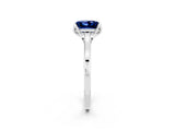 Platinum Princess Cut Blue Sapphire Solitaire Ring with Flower Prong Setting and Classic Band_2