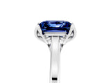 Platinum Princess Cut Blue Sapphire Solitaire Ring with Flower Prong Setting and Classic Band_5