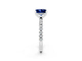 Platinum Princess Cut Blue Sapphire Solitaire Ring with Round  Pavé Band and Four-Prong Setting_26