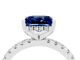 Platinum Princess Cut Blue Sapphire Solitaire Ring with Round  Pavé Band and Four-Prong Setting_28