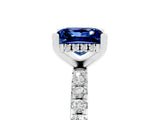 Platinum Princess Cut Blue Sapphire Solitaire Ring with Round  Pavé Band and Four-Prong Setting_29