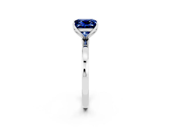 Platinum Princess Cut Lab-Grown Blue Sapphire Solitaire Engagement Ring with Thin Band