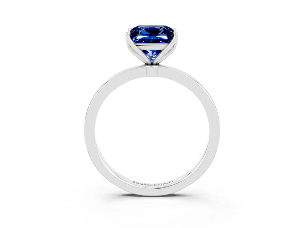 Platinum Princess Cut Lab-Grown Blue Sapphire Solitaire Engagement Ring with Thin Band