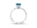 Platinum Princess Cut Blue Topaz Engagement Ring with Side Stone Accents and Four-Prong Setting_27