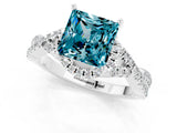 Platinum Princess Cut Blue Topaz  Halo Twist Band Solitaire Prong Setting Ring_13