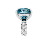 Platinum Princess Cut Blue Topaz Pavé Solitaire Ring with Round Band and Prong Setting_47