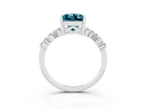 Platinum Princess Cut Blue Topaz Scattered Round Accent Ring with Prong Setting_52