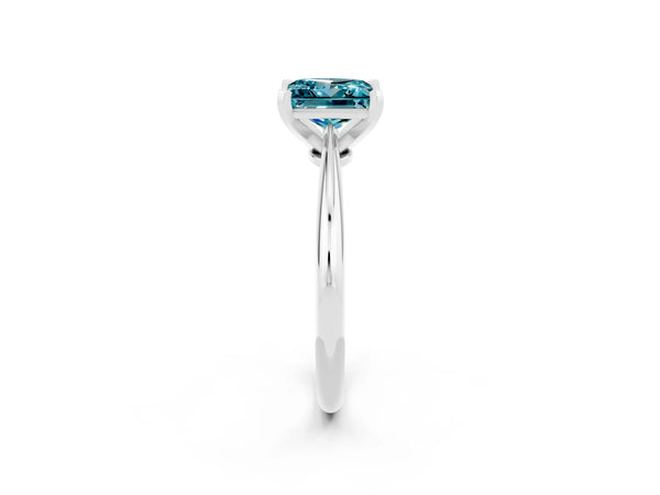 Platinum Princess Cut Blue Topaz Solitaire Engagement Ring with Classic Band and Four-Prong Setting