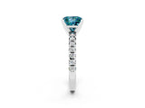 Platinum Princess Cut Blue Topaz Solitaire Pavé Engagement Ring with Round Band and Prong Setting_86