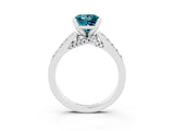 Platinum Princess Cut Blue Topaz Solitaire Ring with Crossover Gallery and Round  Pavé Band_51