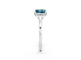 Platinum Princess Cut Blue Topaz Solitaire Ring with Flower Prong Setting and Classic Band_2