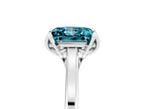 Platinum Princess Cut Blue Topaz Solitaire Ring with Flower Prong Setting and Classic Band_5