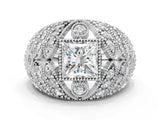 Platinum Princess Cut Brilliant Halo Pave Diamond Milgrain Ring_13