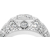 Platinum Princess Cut Brilliant Halo Pave Diamond Milgrain Ring_17