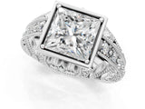 Platinum Princess Cut Brilliant Milgrain Filigree Diamond Ring with Square Prong Setting_14