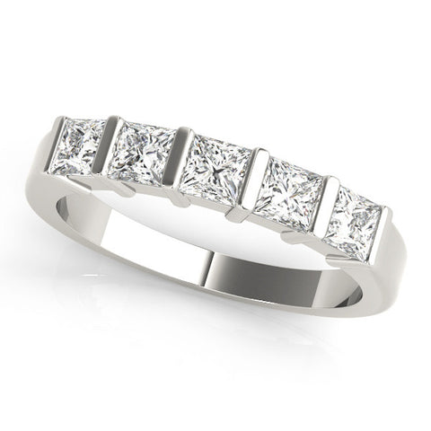 Platinum Princess Cut Channel Set Diamond Band with Bar Prong Setting