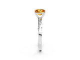 Platinum Princess Cut Citrine Engagement Ring with Side Stone Accents and Four-Prong Setting_14