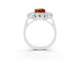 Platinum Princess Cut Citrine Floral Double Halo Engagement Ring with Prong Setting_141