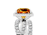 Platinum Princess Cut Citrine Halo Ring with Round Split Shank and Prong Setting_71