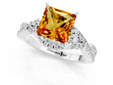 Platinum Princess Cut Citrine  Halo Twist Band Solitaire Prong Setting Ring_13
