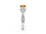 Platinum Princess Cut Citrine  Halo Twist Band Solitaire Prong Setting Ring_14
