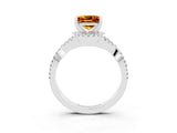 Platinum Princess Cut Citrine  Halo Twist Band Solitaire Prong Setting Ring_15