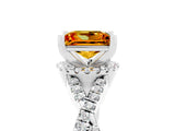 Platinum Princess Cut Citrine  Halo Twist Band Solitaire Prong Setting Ring_17