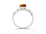 Platinum Princess Cut Citrine Scattered Round Accent Ring with Prong Setting_39