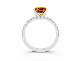 Platinum Princess Cut Citrine Solitaire Pavé Engagement Ring with Round Band and Prong Setting_94