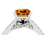 Platinum Princess Cut Citrine Solitaire Ring with Crossover Gallery and Round  Pavé Band_52