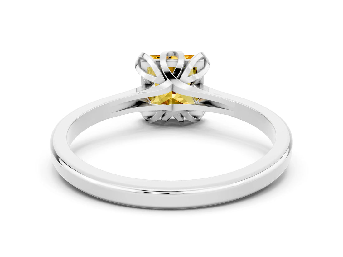 Platinum Princess Cut Citrine Solitaire Ring with Flower Prong Setting and Classic Band_12