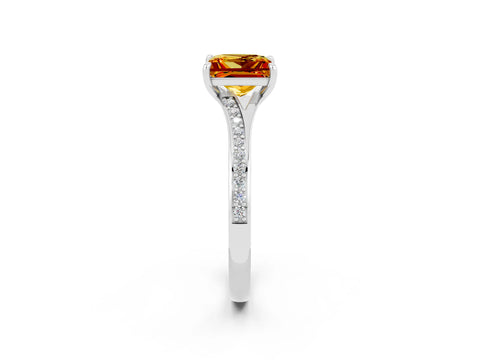 Platinum Princess Cut Citrine Solitaire Ring with Pavé Band and Prong Setting_14