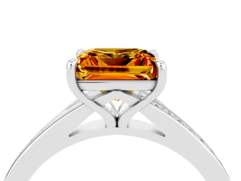 Platinum Princess Cut Citrine Solitaire Ring with Pavé Band and Prong Setting_16