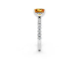 Platinum Princess Cut Citrine Solitaire Ring with Round  Pavé Band and Four-Prong Setting_38