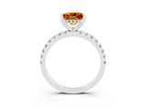Platinum Princess Cut Citrine Solitaire Ring with Round  Pavé Band and Four-Prong Setting_39