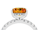 Platinum Princess Cut Citrine Solitaire Ring with Round  Pavé Band and Four-Prong Setting_40