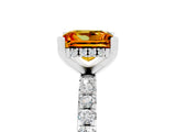 Platinum Princess Cut Citrine Solitaire Ring with Round  Pavé Band and Four-Prong Setting_41