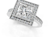 Platinum Princess Cut-Cut Diamond Halo Engagement Ring with Pave Band and Prong Setting_14