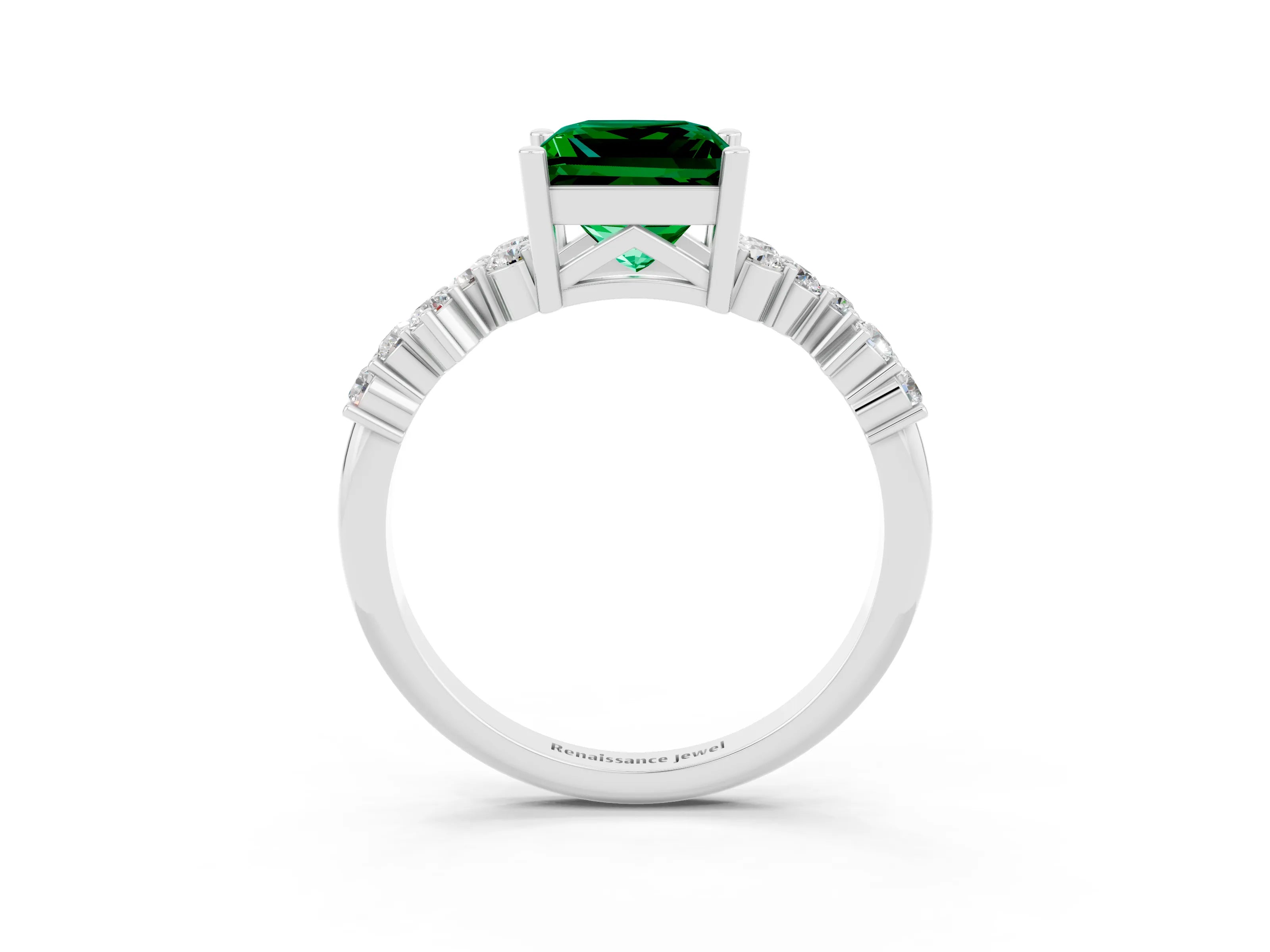 Platinum Princess Cut Diamond Cluster Pavé Band with Four-Prong Setting_11