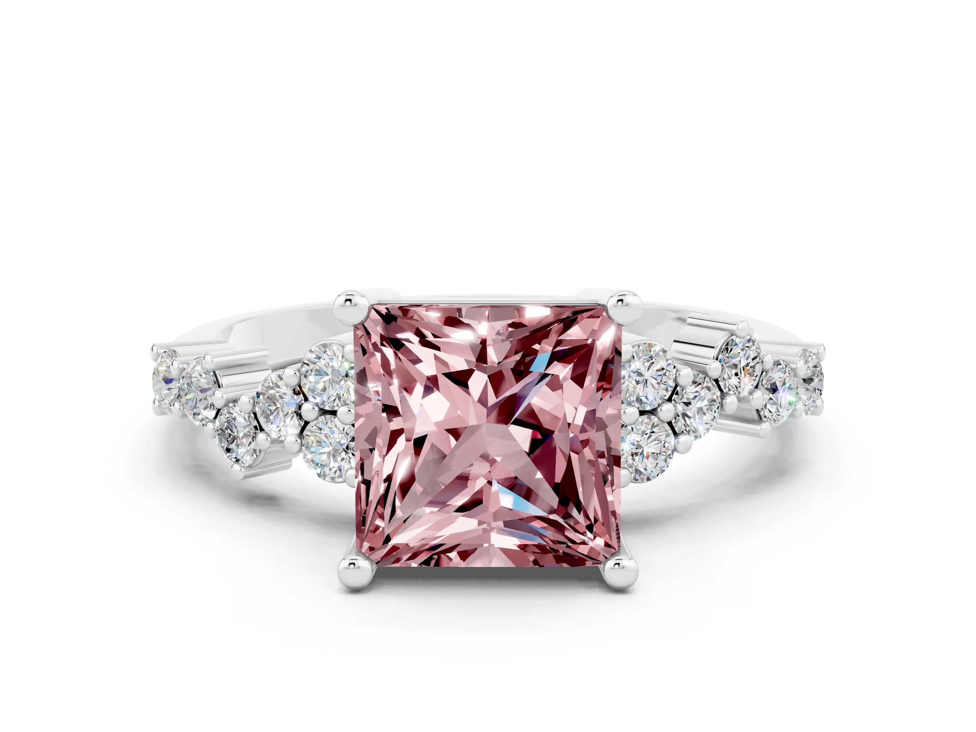 Platinum Princess Cut Diamond Cluster Pavé Band with Four-Prong Setting_19