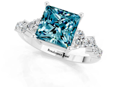 Platinum Princess Cut Diamond Cluster Pavé Band with Four-Prong Setting_8